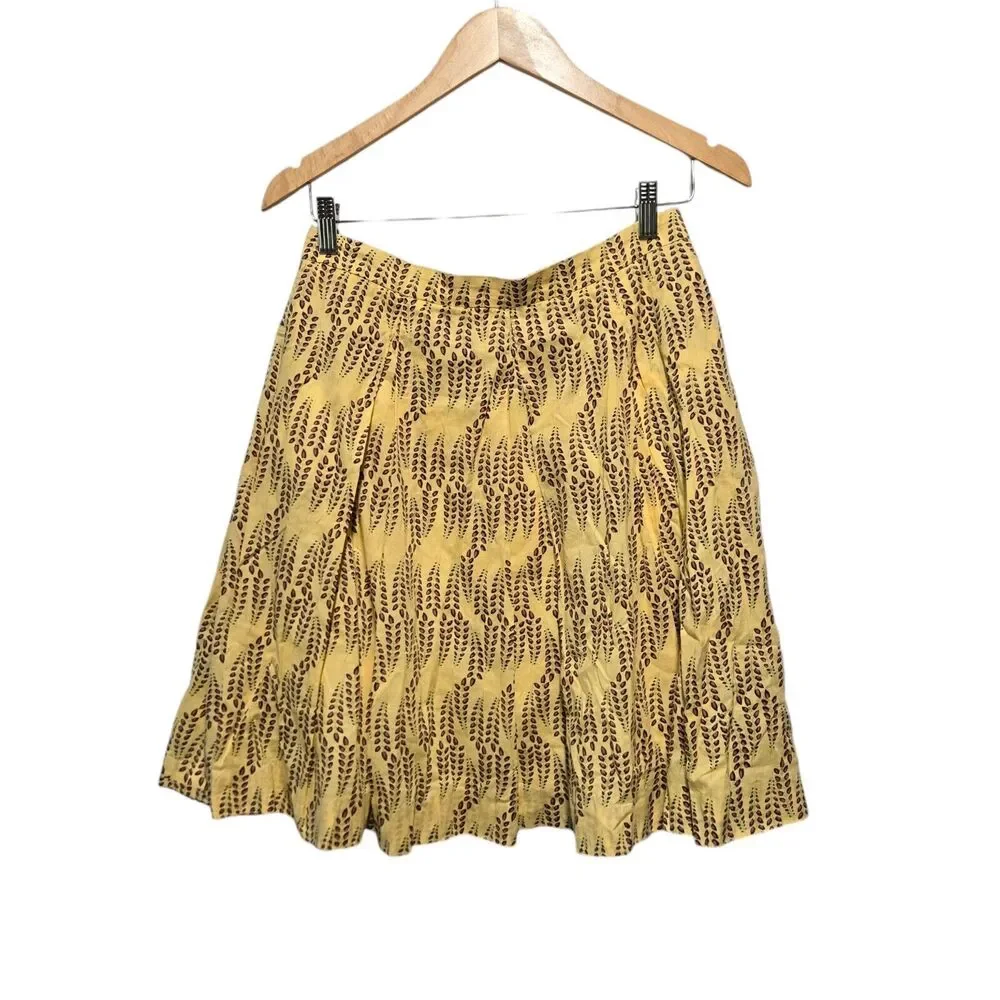 KENZO Pleated Skirt‎ Lined Yellow Leaves Boho Size 38
